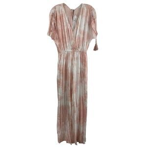 Band of Gypsies Jumpsuit Womens Size Large Pink Tie Dye Cinched Short Sleeve